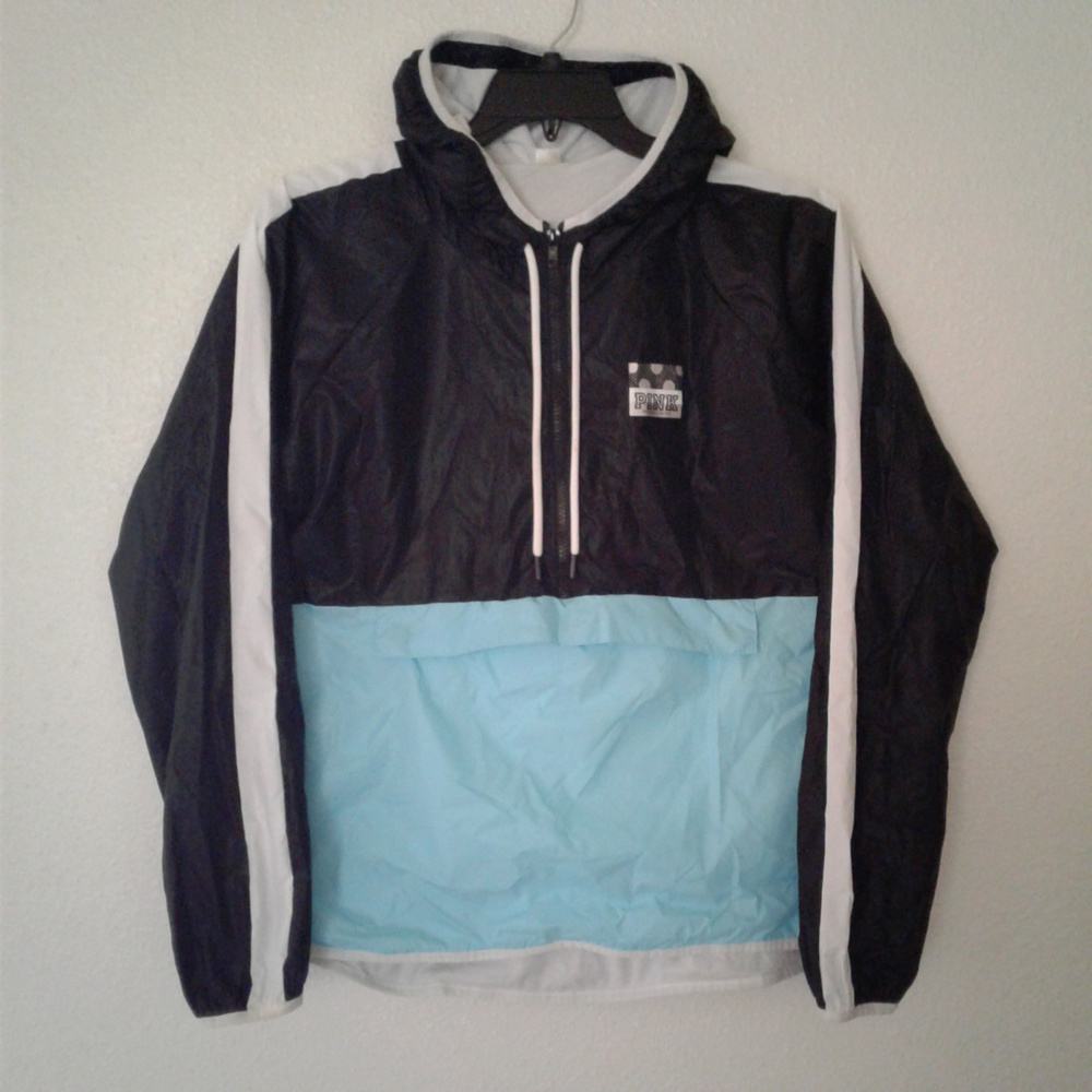 Victoria’s Secret PINK Size M/L Black Blue Hooded Anorak Jacket